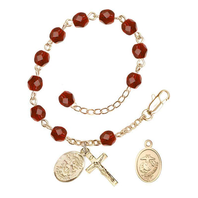 St. Michael Marine Gold 6mm Crystal Rosary Bracelet in Ruby, Bliss Manufacturing