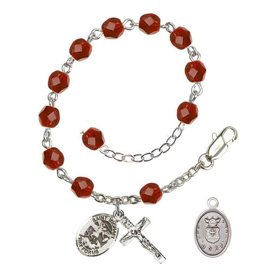 St. Michael Air Force Silver 6mm Crystal Rosary Bracelet in Ruby, Bliss Manufacturing