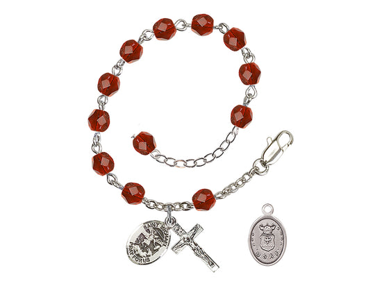 Bliss St Michael Air Force Silver-plated 6mm Crystal Rosary Bracelet