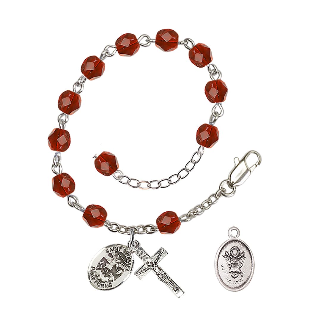 Bliss St Michael Army Silver-plated 6mm Crystal Rosary Bracelet in Ruby,