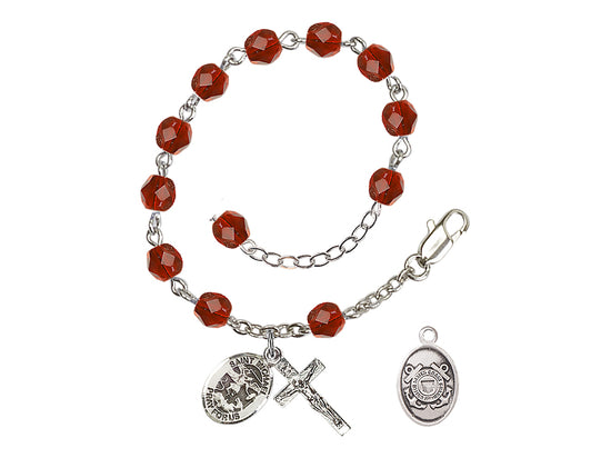 Bliss St Michael Coast Guard Silver-plated 6mm Crystal Rosary Bracelet