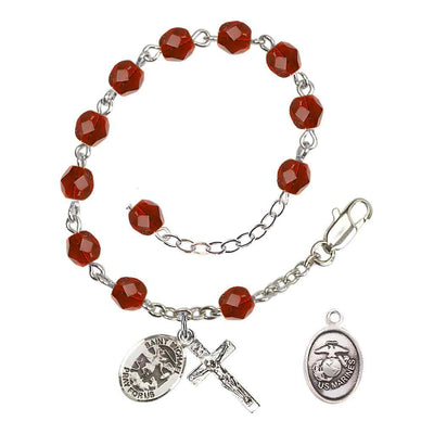 St. Michael Marine Silver 6mm Crystal Rosary Bracelet in Ruby, Bliss Manufacturing