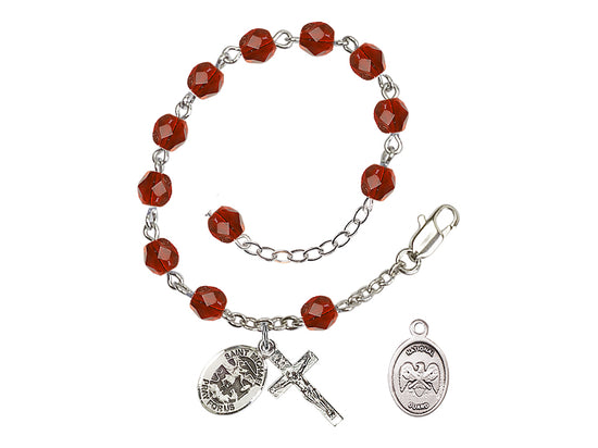 Bliss St Michael National Guard Silver-plated 6mm Crystal Rosary Bracelet