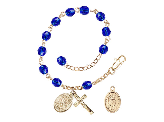 Bliss St Michael Air Force Gold-plated 6mm Crystal Rosary Bracelet