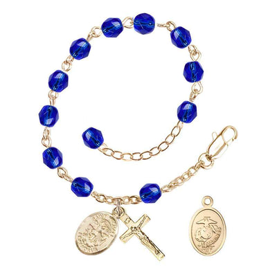 St. Michael Marine Gold 6mm Crystal Rosary Bracelet in Sapphire, Bliss Manufacturing
