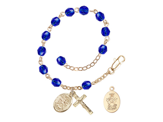 Bliss St Michael Navy Gold-plated 6mm Crystal Rosary Bracelet