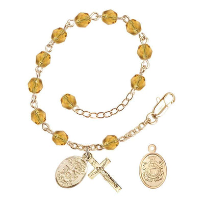 St. Michael Coast Guard Gold 6mm Crystal Rosary Bracelet in Topaz, Bliss Manufacturing