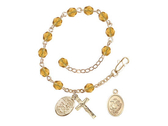 Bliss St Michael Marine Gold-plated 6mm Crystal Rosary Bracelet