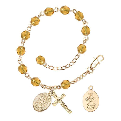 St. Michael Navy Gold 6mm Crystal Rosary Bracelet in Topaz, Bliss Manufacturing
