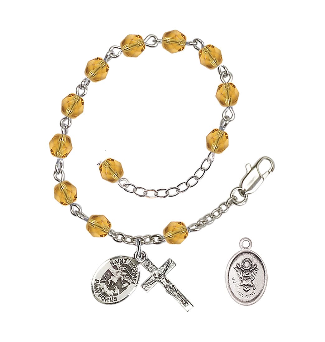 Bliss St Michael Army Silver-plated 6mm Crystal Rosary Bracelet in Topaz,