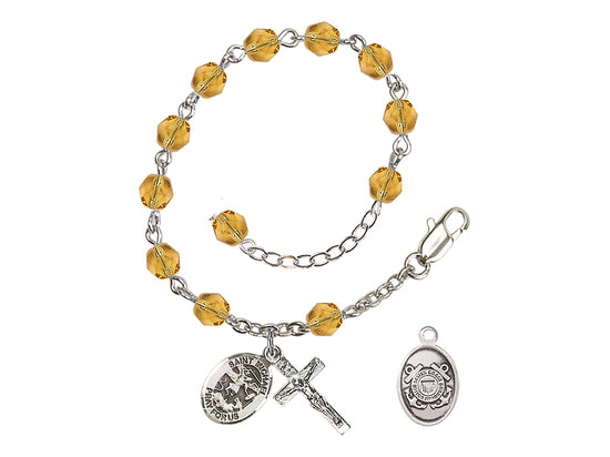 Bliss St Michael Coast Guard Silver-plated 6mm Crystal Rosary Bracelet