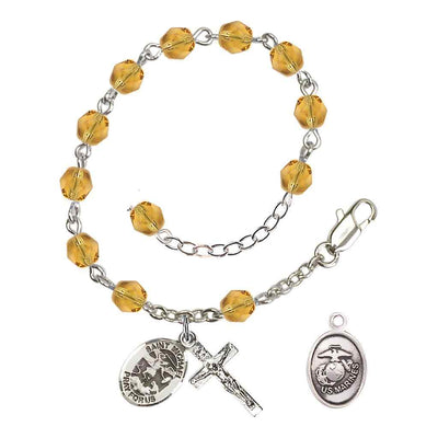 St. Michael Marine Silver 6mm Crystal Rosary Bracelet in Topaz, Bliss Manufacturing