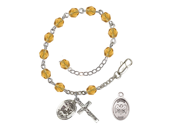 Bliss St Michael National Guard Silver-plated 6mm Crystal Rosary Bracelet