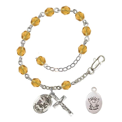 St. Michael Navy Silver 6mm Crystal Rosary Bracelet in Topaz, Bliss Manufacturing