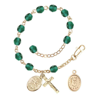 St. Michael Air Force Gold 6mm Crystal Rosary Bracelet in Zircon, Bliss Manufacturing