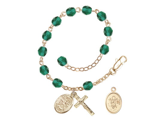 Bliss St Michael Army Gold-plated 6mm Crystal Rosary Bracelet