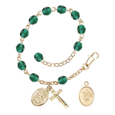 St. Michael Army Gold 6mm Crystal Rosary Bracelet in Zircon, Bliss Manufacturing