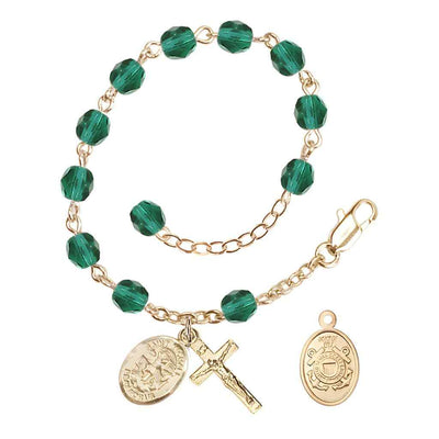 St. Michael Coast Guard Gold 6mm Crystal Rosary Bracelet in Zircon, Bliss Manufacturing