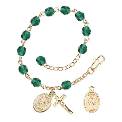 St. Michael National Guard 6mm Gold Crystal Rosary Bracelet in Zircon, Bliss Manufacturing
