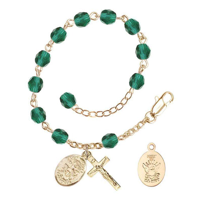 St. Michael Navy Gold 6mm Crystal Rosary Bracelet in Zircon, Bliss Manufacturing