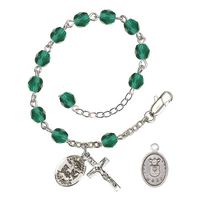 St. Michael Air Force Silver 6mm Crystal Rosary Bracelet in Zircon, Bliss Manufacturing