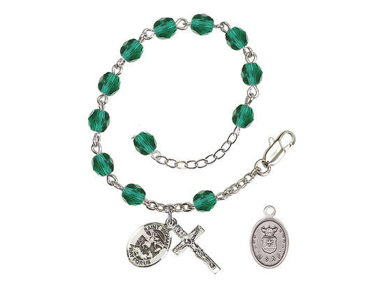 Bliss St Michael Air Force Silver-plated 6mm Crystal Rosary Bracelet