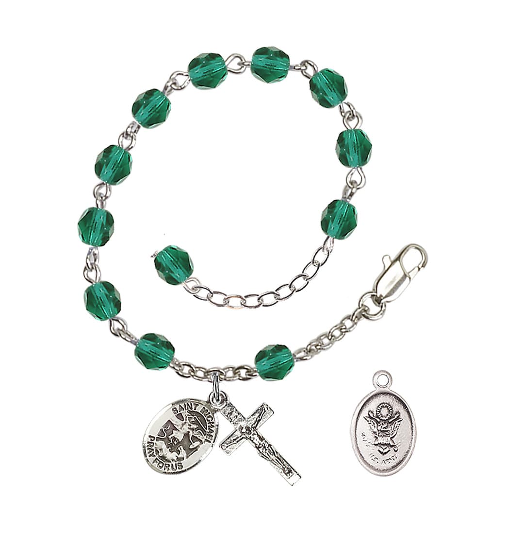 Bliss St Michael Army Silver-plated 6mm Crystal Rosary Bracelet in Zircon,