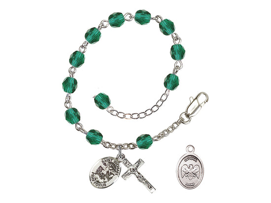 Bliss St Michael National Guard Silver-plated 6mm Crystal Rosary Bracelet