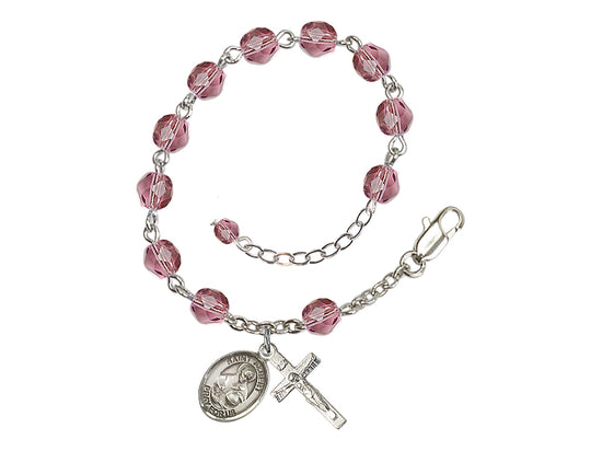 Bliss Silver-Plated Crystal St Albert the Great Birthstone Rosary Bracelet