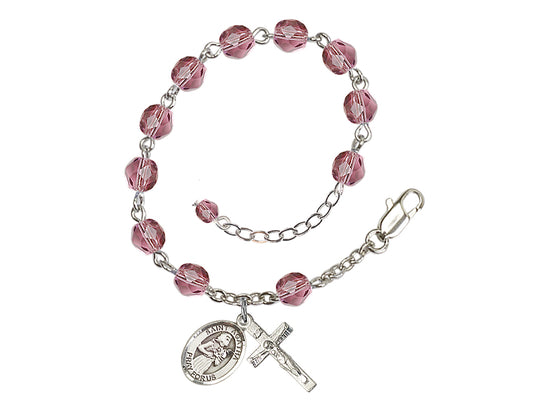 Hand Made Silver Plate Amethyst Rosary Bracelet with 6mm Fire Polished Beads featuring a St. Agatha Charm,