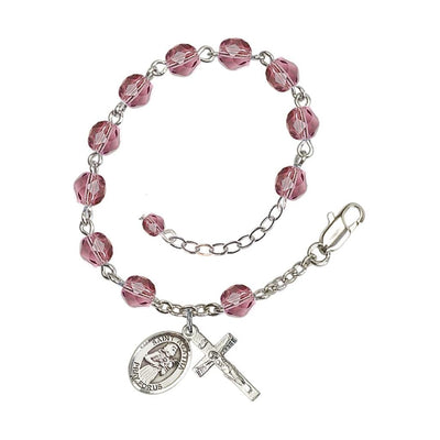 Hand Made Silver Plate Amethyst Rosary Bracelet with 6mm Fire Polished Beads featuring a St. Agatha Charm, Bliss Manufacturing