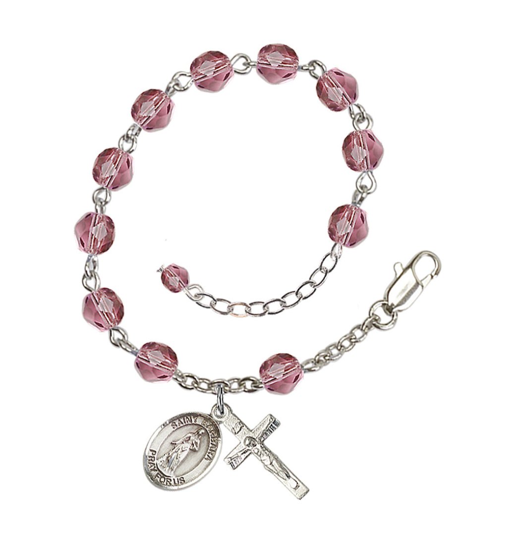 February Amethyst Crystal St Barbara Birthstone Rosary Bracelet