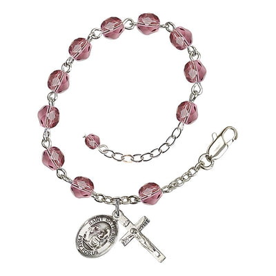 Saint Catherine of Siena Rosary Bracelet with Pewter Crucifix and Medal, Birthstone 6mm Fire Polished Amethyst Beads for February, Bliss Manufacturing