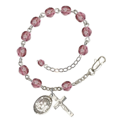 St. John the Baptist Birthstone Silver Rosary Bracelet view 2 in Amethyst, Bliss Manufacturing