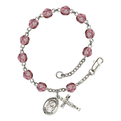 St. Monica birthstone silver plated rosary bracelet in Amethyst, Bliss Manufacturing