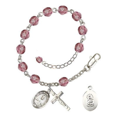 Sacred Heart of Jesus Scapular Rosary Bracelet with Pewter Crucifix and Charm, Birthstone 6mm Fire Polished Amethyst Beads for February, Bliss Manufacturing