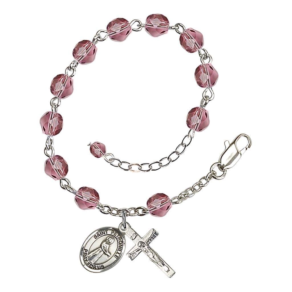 St. Petronille Silver-plated Rosary Bracelet with Amethyst Crystal Beads,