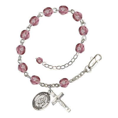 Amethyst Crystal St Angela Merici Birthstone Rosary Bracelet, Bliss Manufacturing
