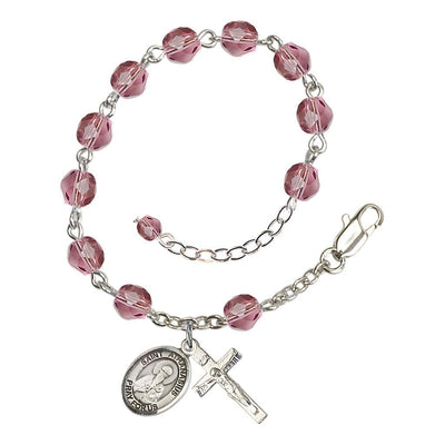 Amethyst Silver-Plated Crystal St Athanasius of Alexandria Birthstone Rosary Bracelet, Bliss Manufacturing