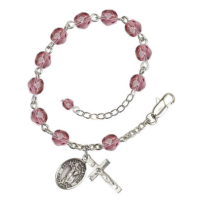 St. Paul of the Cross Rosary Bracelet with Pewter Crucifix and Charm, Birthstone 6mm Fire Polished Amethyst Beads for February, Bliss Manufacturing