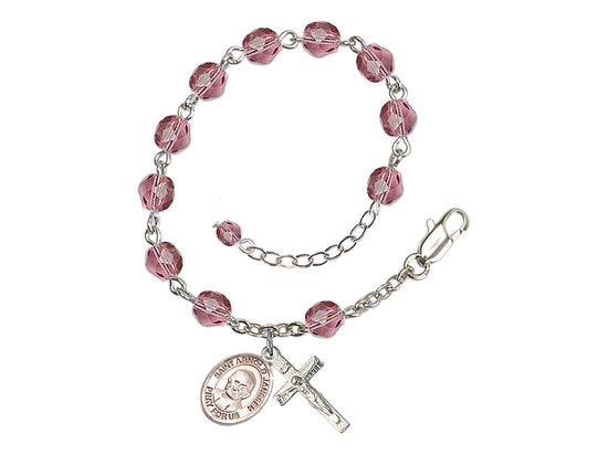 Amethyst Silver-Plated Crystal St Arnold Janssen Birthstone Rosary Bracelet