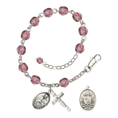 Pope Leo XIV Birthstone 6mm Fire Polished Silver-plated Rosary Bracelet with birthstone fire-polished amethyst beads, Bliss Manufacturing