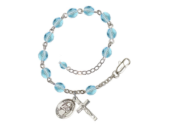 Adjustable Silver Plated 6mm Fire Poished Saint Agatha Rosary Bracelet in Aqua,