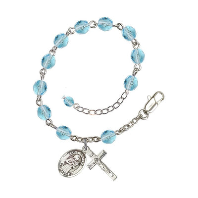 Adjustable Silver Plated 6mm Fire Poished Saint Agatha Rosary Bracelet in Aqua, Bliss Manufacturing