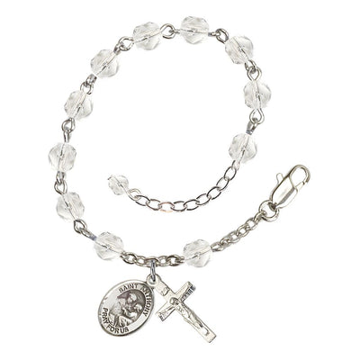 Aqua Silver-Plated Crystal St Anthony of Padua Birthstone Rosary Bracelet, Bliss Manufacturing