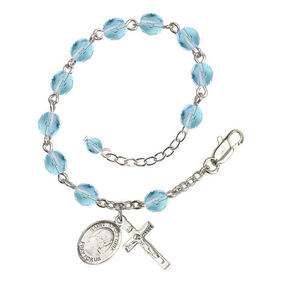 Aqua Crystal St Apollonia of Alexandria Birthstone Rosary Bracelet, Bliss Manufacturing