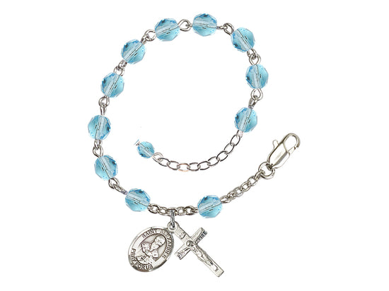 Aqua Silver-Plated Crystal St St Alexander Sauli Birthstone Rosary Bracelet