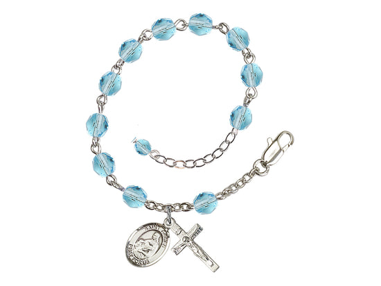 Aqua Crystal St Agnes of Rome Birthstone Rosary Bracelet