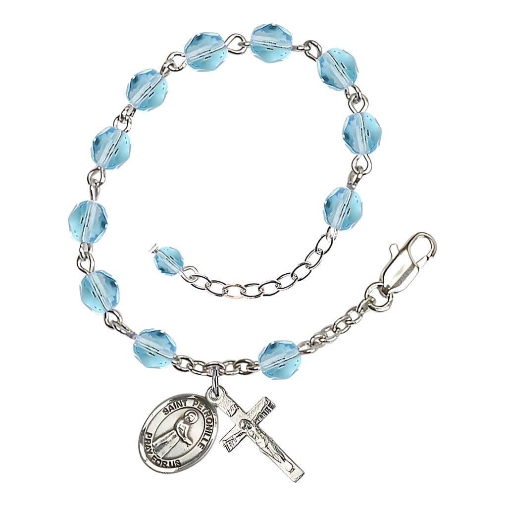 St. Petronille Silver-plated Rosary Bracelet with Aqua Crystal Beads,