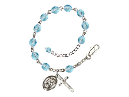 Aqua Crystal St Alice Birthstone Rosary Bracelet